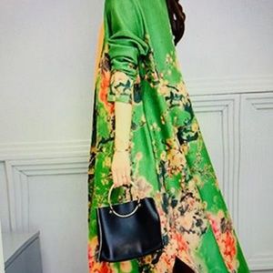 Green Floral Print Trench Coat